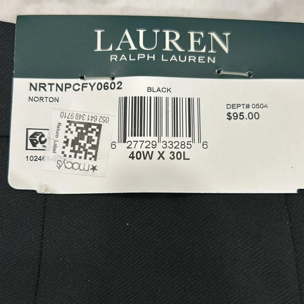 Men’s Lauren Ralph Lauren Black Ultraflex Pants Norton Size 40/30 NWT
